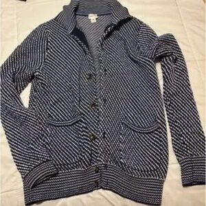 Men’s Club Monaco Indigo, Black and White Jacquard Cardigan